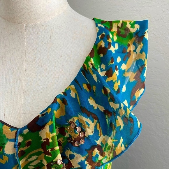 Robbie Bee One Shoulder Multicolor Ruffled Tiered Maxi Dress Size 14 - Picture 2 of 7